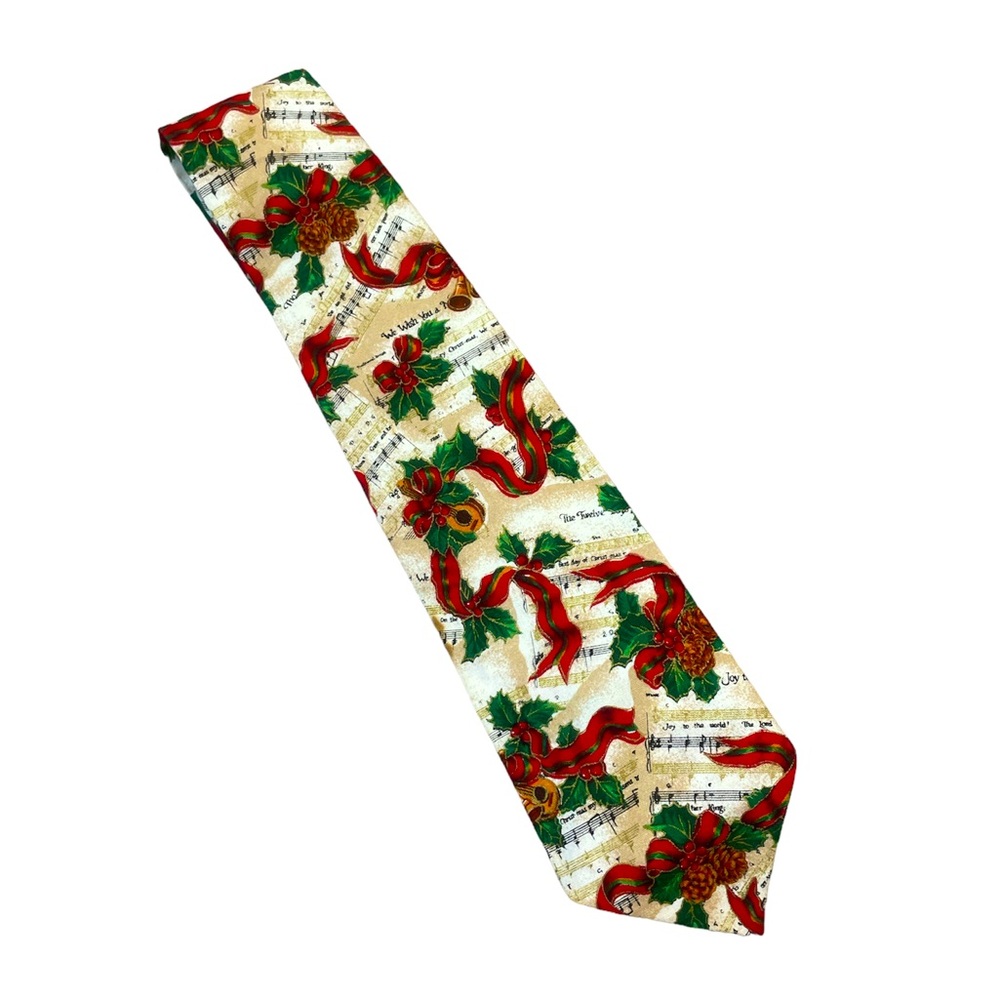 Handmade Christmas Tie Music Musical Instruments Holly Cotton
